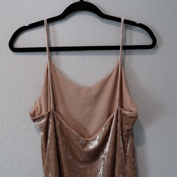 Love J Mini Dress Womens Crushed Velvet Champaign Sleeveless Spaghetti Straps L - Picture 8 of 15